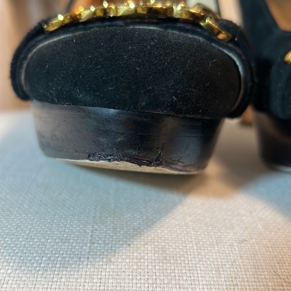Michael Kors HAMILTON Pump Black Suede Heels Stiletto Platform MK logo Size 10 - Picture 6 of 14